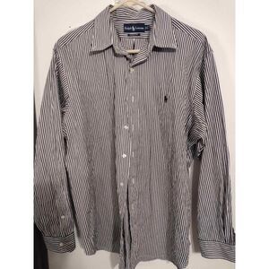 Ralph Lauren Shirt Mens  17  34 35 Black & White stripes Button Down